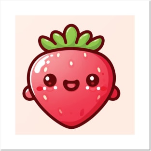 Strawberry Smile Face Emoji Posters and Art